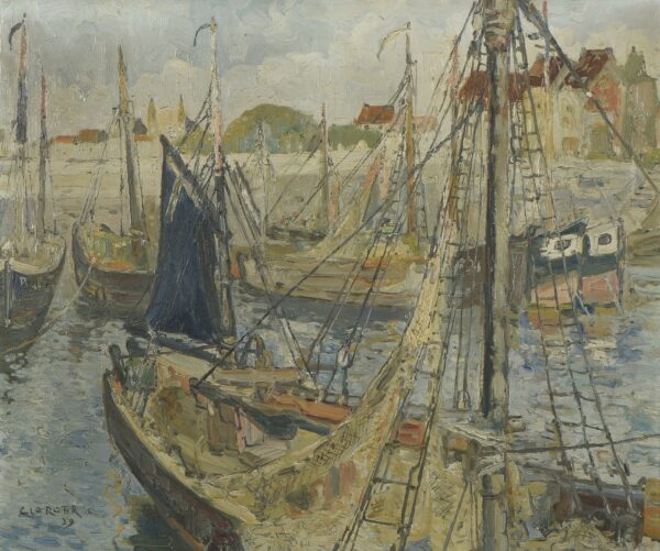 René CLAROT (Anderlecht 1882-Ixelles 1972), école belge  Les voiliers au port, 1929