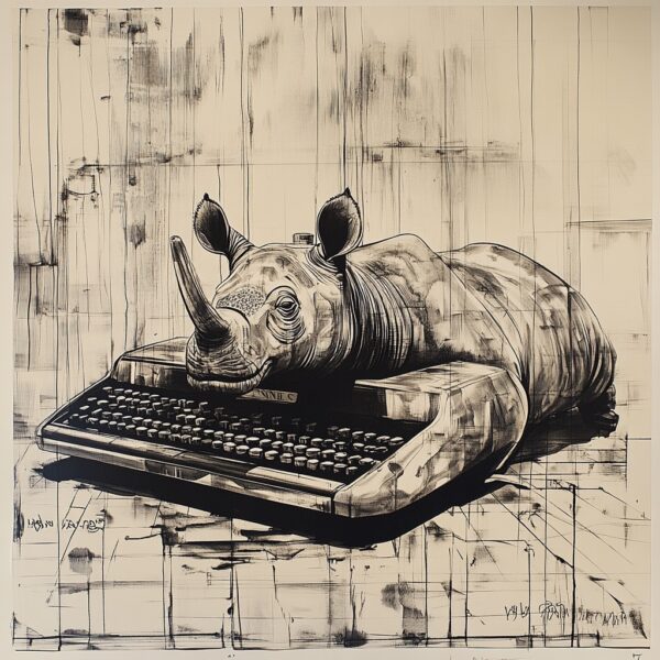 Kouamé BROU (Né en 1978)  The Typing Rhino,2024.