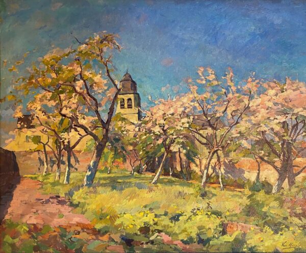 Eugène VAN MIERLO (1880-1972), Ecole belge  Pommiers en fleurs,1943.